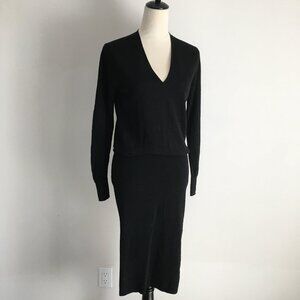 SANDRO Paris Long Sleeve Black 100% Merino Wool Knit Midi-Long Sweater Dress